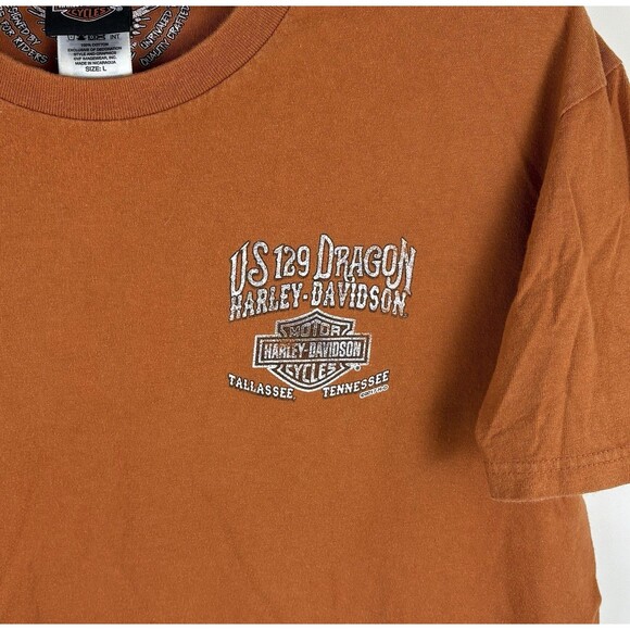 Y2K Harley Davidson Hwy 129 The Dragon Graphic T-Shirt / Orange / Large - Picture 2 of 6